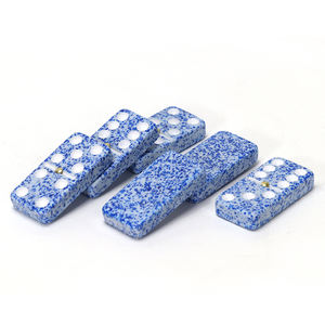 Juego de Dominó Profesional Doble Seis de Melamina <span class=keywords><strong>Efecto</strong></span> Mármol Azul con Pernos Giratorios Dorados y Logo Personalizado - Product Image 4