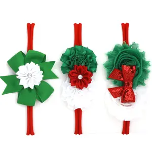 Children Christmas Festival Headband Chiffon Flower Bow Glamorous Baby Holiday Headband Gift Hair Band Sets