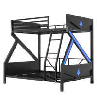 Lit superposé de jeu robuste en métal renforcé pour hôtel, dortoir et chambre – Lit mezzanine double avec design mère-enfant