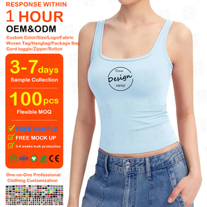 Top corto de algodón elástico y ajustado con espalda cruzada y cuello redondo para mujer, diseño de logotipo bordado personalizado, venta al por mayor - Product Image 1