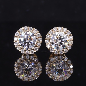 光环螺柱1ct D VVS2圆形切割IGI实验室生长钻石14k纯金珠宝耳钉 - Product Image 2