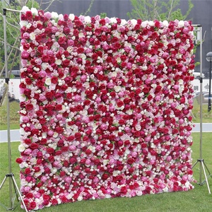 Panel de Flores Artificiales de Tela Roja 5D, Fondo Blanco para Bodas, Decoración Floral para Paredes, Escaparates de Centros Comerciales, Fiestas y Escenarios - Product Image 4