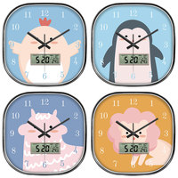 Jam Dinding Gantung Gaya Kartun Nordik Persegi Analog Digital Tampilan Digital Senyap Mewah Ruang Tamu Kamar Tidur Plastik CE RoHs Quartz