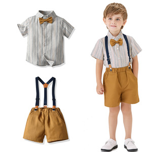 Completo Elegante per Neonato Maschio, Camicia a Maniche Corte + Pantaloncini con Bretelle, <span class=keywords><strong>Set</strong></span> di 2 Pezzi, Abbigliamento per Neonati - Product Image 1
