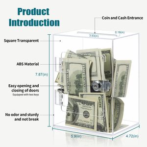 Rõ ràng Acrylic con heo đất ngân hàng cho người lớn trẻ em, lớn và mạnh mẽ tiền tiết kiệm Jar cho tiền mặt đồng xu với Key thay đổi jar, tiết kiệm hộp - Product Image 2