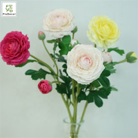 Vente en gros de fleurs artificielles réalistes à 3 têtes, rose thé, grande fleur de renoncule rose pour la décoration de la maison, des mariages et des fêtes