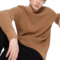 Pull en cachemire 100% pour homme, col rond, coupe ample, tricot côtelé, pull décontracté uni pour l'automne et l'hiver