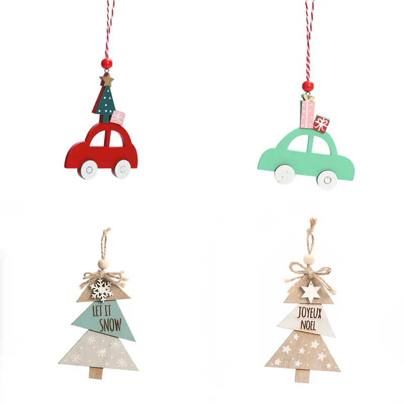 Wholesale car tree Santa Pendants Ornament Wooden Christmas Tree Ornament Hanging Christmas Ornament