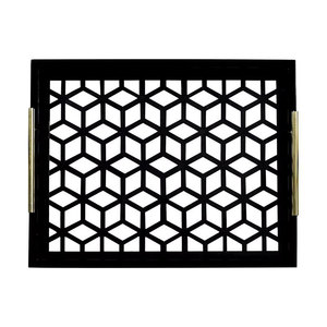 Plateau de présentation élégant et minimaliste en acrylique noir ajouré pour aliments et <span class=keywords><strong>vin</strong></span>, idéal pour la table et le rangement - Product Image 3
