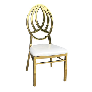 Chaises de réception de luxe en acier inoxydable pour événements, avec dossier en O doré, revêtement en cuir blanc, idéales pour mariages et banquets en extérieur - Vente en gros - Product Image 6