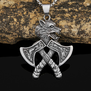 Yunnique-collar de acero inoxidable con colgante de cabeza de lobo vikingo para hombre, regalo, joyería de moda - Product Image 1