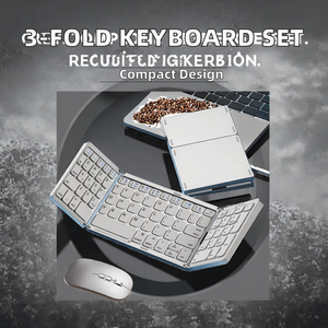 超スリム3フォールド充電式ワイヤレスキーボードマウスコンボポータブルプラスチックコンピューターセットタブレット携帯電話用ソーラーシザー - Product Image 2