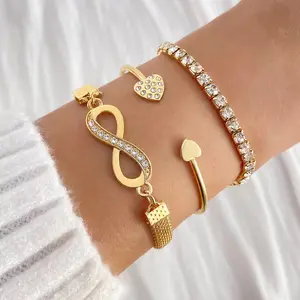 Mode Kristal Hart Open Charme Meisje Armband Set Diamant Onbeperkt Hart Armband Sieraden Fabrikant Damesaccessoires