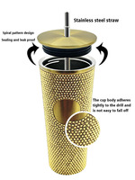 Gobelet isotherme de luxe 700 ml en acier inoxydable avec strass dorés, écologique, isolation thermique 6-12 heures, personnalisable, directement de l'usine