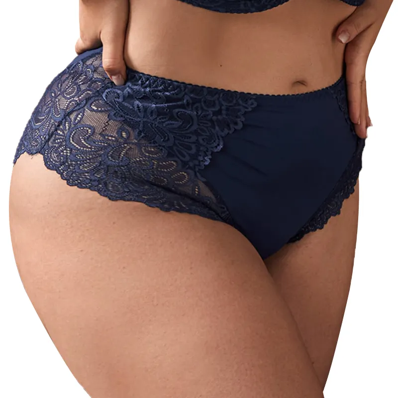 Bragas de encaje Ropa interior para mujeres gordas Calzoncillos de cintura alta Bragas florales de talla grande para mujeres