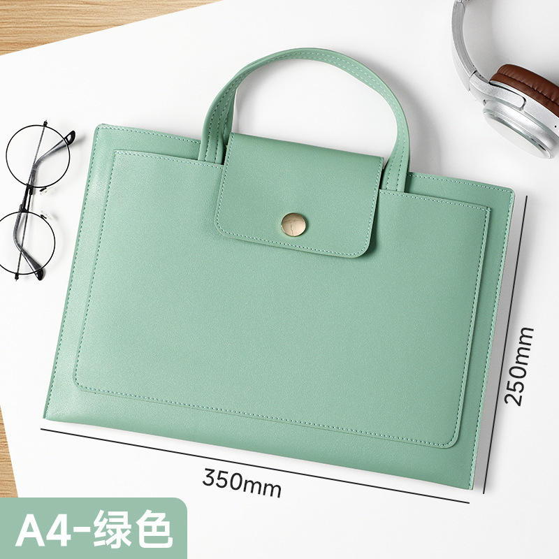 【Sac pour ordinateur portable A4 à bouton-pression】 Vert (stockage double couche, peut être transporté à la main)