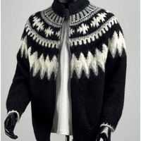 Cardigan en tricot vintage pour couple, avec fermeture éclair et patchwork, col montant, pour homme, automne-hiver, pull de Noël, vêtement d'extérieur décontracté