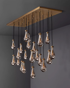 Lampadario Moderno Lineare in Vetro Regolabile in Altezza, Decorazione per Sala da Pranzo e Villa, Lampadario Rotondo in Vetro Trasparente a Reticolo - Product Image 1