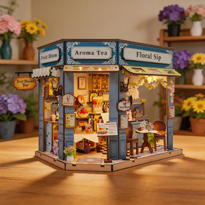Y-TOP Collezione di Case in Miniatura in Legno Blues Flower Lane Teahouse |   Kit Puzzle 3D in Legno Fai-da-Te con LED, Decorazione per Libreria e Giocattolo Creativo - Product Image 1