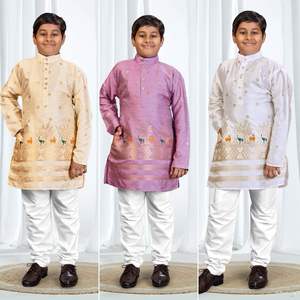 Wholesale Super Quality <b>Mens</b> Ethnic Wear Father Son <b>Kurta</b> Pyjama with Premium Silk for Traditional Events & Special Occasion - Product Image 4
