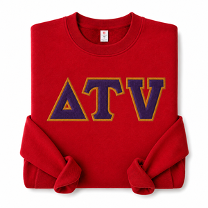 Sweat-shirt à col rond en chenille avec lettres grecques brodées sur mesure, bordure or violet, trois lettres pour la fraternité, la sororité, l'esprit universitaire - Product Image 6