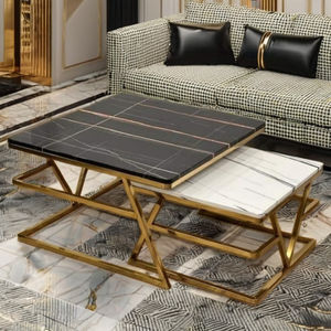 Mesas de Centro Modernas Apilables Azora Industries con Cubiertas de Mármol de Lujo y Patas de Latón Contemporáneas para Sala de Estar, Dormitorio y Cocina - Product Image 1