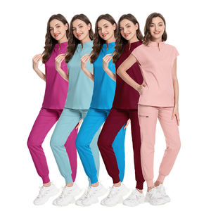 Uniformes Médicos Personalizados de Marca Propia en Blanco, Negro y Azul Marino para Mujer, Conjuntos de Uniformes de Enfermería para Correr - Product Image 4