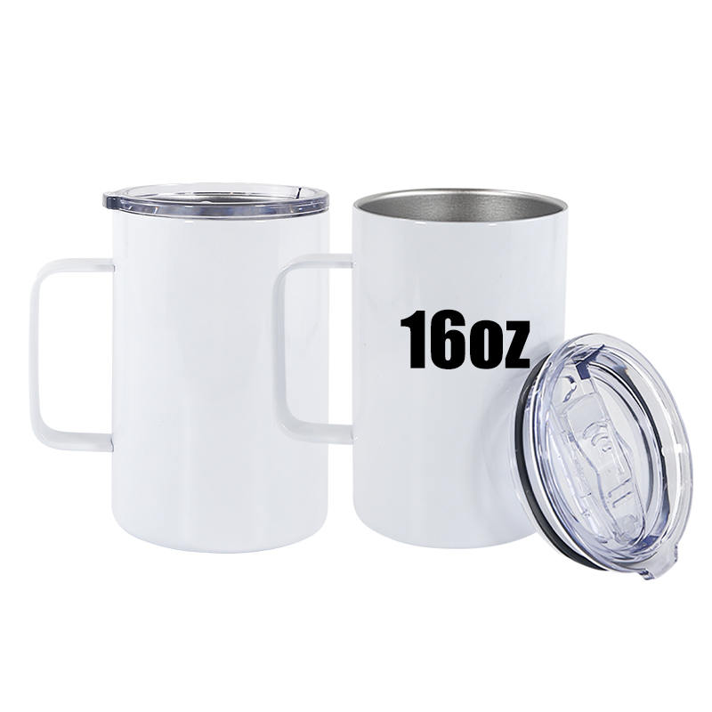 VOLCAROCK Taza De Café De Acero Inoxidable De 16 Onzas Con Asa, Taza De Viaje Aislada Al Vacío De Doble Pared Con Tapa Deslizante Transparente, Termo De Té Para Acampar Aislado