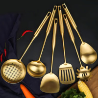 Ensemble de 6 ustensiles de cuisine en acier inoxydable doré, outils de cuisine, ensemble d'ustensiles de cuisine, ensemble cadeau avec support