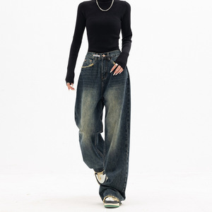 <span class=keywords><strong>Jeans</strong></span> da <span class=keywords><strong>Donna</strong></span> a Gamba Larga in Denim Vintage a <span class=keywords><strong>Vita</strong></span> <span class=keywords><strong>Alta</strong></span> Vestibilità Ampia Casual Estivi Semplici Tinta Unita - Product Image 2