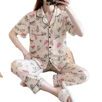 Pijamas Mujer अवकाश छात्र पायजामा महिलाओं पजामा सेट स्प्रिंग समर लघु आस्तीन नाइटवियर