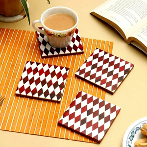 Resin Square <b>Coasters</b> Set Red <b>White</b> Diamond Pattern Heat Resistant Table Mats for Coffee Dining - Product Image 1