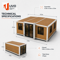 Maison conteneur extensible UVO 20FT : Appartement modulaire préfabriqué |   Mini-maison à louer à haut rendement pour jardin australien