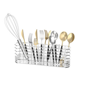 Cesta colgante para cubiertos de acero inoxidable, escurridor rectangular montado en la pared, organizador de almacenamiento para cocina, color plateado - Product Image 1