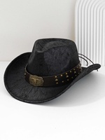 Chapeaux de cowboy marron personnalisés en gros avec ceinture à clous, chapeaux de fête country Longhorn pour adultes