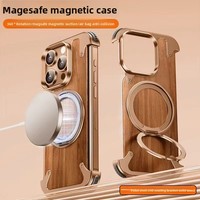 Étui de luxe en bois de noyer avec support magnétique pour iPhone 17 Pro Max et coque de téléphone en métal sans cadre pour iPhone 17 Pro – Coffret cadeau