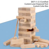Tour de blocs en bois 51 pièces en bouleau naturel, jeu de table éducatif avec marteau et dés, jouet familial portable et durable, logo personnalisé OEM