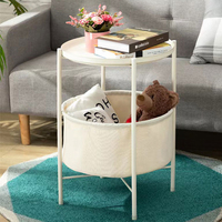 Table d'appoint ronde en métal de haute qualité avec panier de rangement en tissu