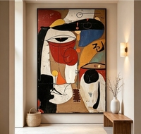 Peinture à l'huile peinte à la main, abstraite, géométrique, figures humaines, texture craquelée vintage, art sur toile, graphisme audacieux, palette de couleurs terreuses