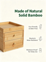 Organizador de Almacenamiento de Bambú Natural con 2 Cajones, Caja de Almacenamiento de Escritorio Multiusos para Cosméticos, Papelería, Té