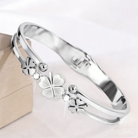 Gelang Wanita Fashion Bunga Lapis Emas 18k PVD Stainless Steel Tahan Air Berhiaskan Rhinestone Geometris Grosir