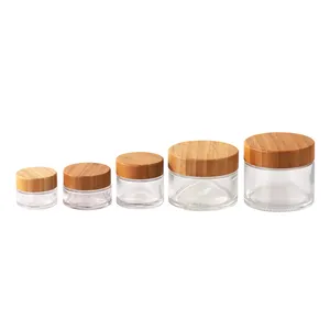 15g 30g 50g 100g 150g 200g Clear Glass Cosmetic Jars With Bamboo Lids Empty Eco Friendly Bamboo Cosmetic Bottles