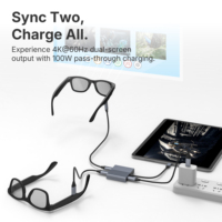 Hub USB-C pour lunettes AR, convertisseur vidéo double USB-C 4K60Hz, adaptateur de charge PD 100W pour lunettes intelligentes, ordinateur portable, téléphone