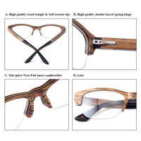 Montures de lunettes demi-cerclées en bois style punk euro-américain pour hommes ; Branches en acétate effet bois ; Style business-casual
