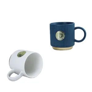 Grüne und rot gestreifte Keramik-Kaffeetasse mit Kupferblech Bronze Siegel becher Benutzer definiertes Logo Werbung Geschenk becher