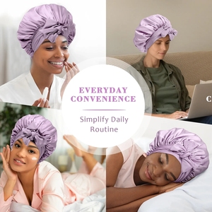 Long satin de soie personnalisé réversible <span class=keywords><strong>Bonnet</strong></span> bandeau en satin cheveux <span class=keywords><strong>Bonnet</strong></span> en soie avec attaches - Product Image 4