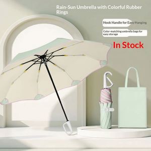 Parapluie à bouton-pression entièrement automatique à 8 baleines, design de sécurité à bords arrondis, garniture rose, coloré, revêtement en nylon 190T, protection solaire - Product Image 2