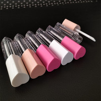 Emballage cosmétique pour gloss à lèvres, tube en plastique transparent miniature en forme de cœur rose de 5 ml, unique, avec impression d'écran, logo personnalisé, brosse