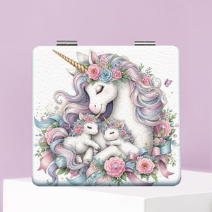 Miroir de poche carré double face portable en cuir, motif animal mignon, pliable, vente en gros - Product Image 4