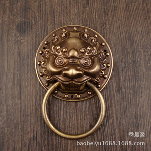 Poignée de porte en forme de tête de lion de style chinois, anneau de traction en cuivre de 9.5cm pour portes en bois, poignées d'armoires - Product Image 1